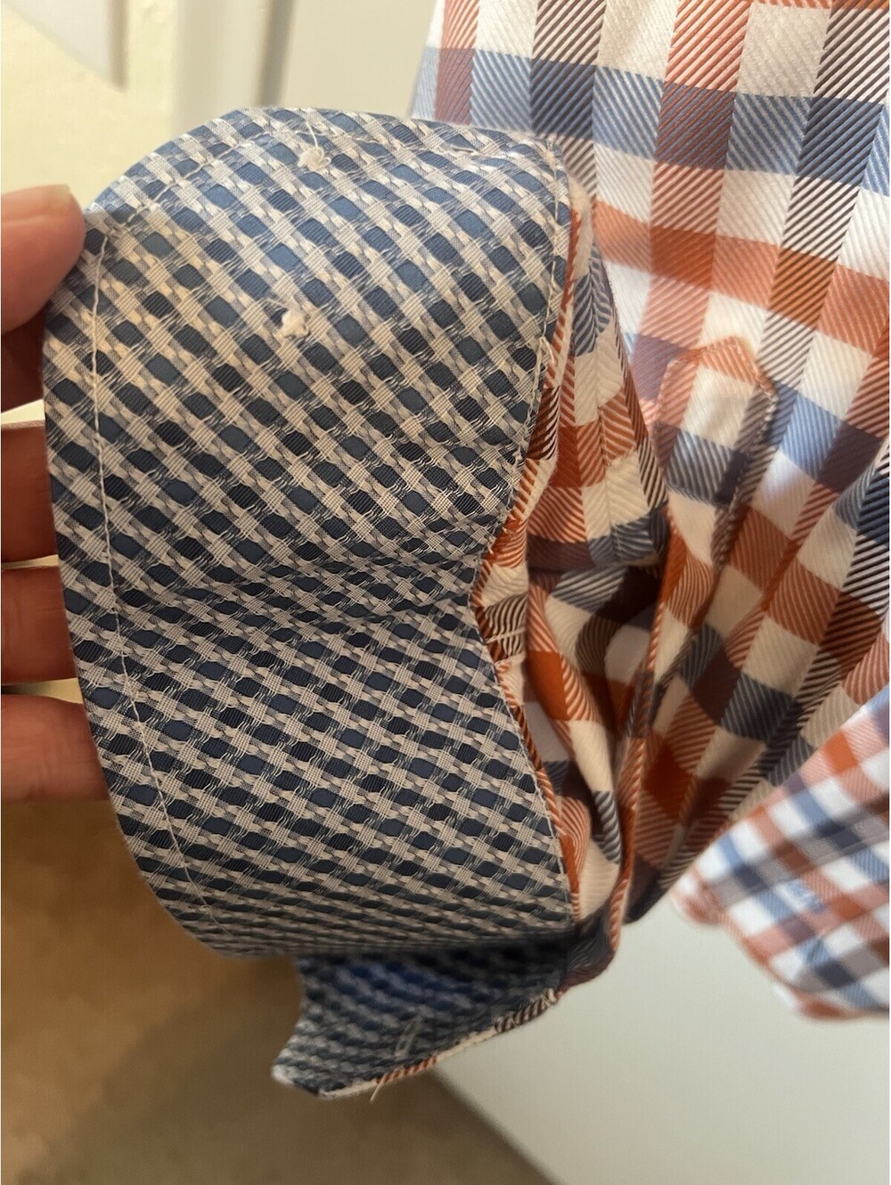Johnston & Murphy Shirt XXL US Blue Check Flip Cuff Button Up Long Sleeve Mens - Picture 5 of 15